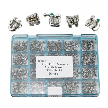 50 Sets Dental Orthodontic Metal Brackets Braces Mini Roth 022 3 Hooks Laser Mark