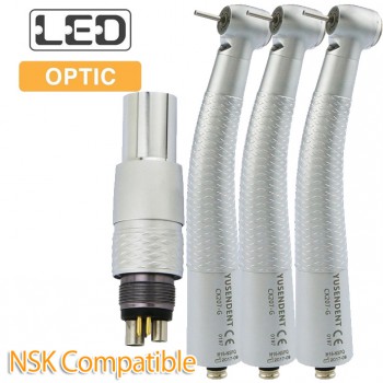 YUSENDENT® CX207-GN-PQ Fiber Optic Turbine Handpiece NSK Compatible (With Coupler x1+ Turbine x3)