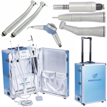 Greeloy® GU-P206 Portable Dental Unit + High Speed Handpiece + Low Speed Handpiece + Air Polisher