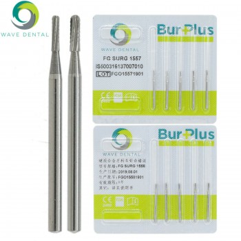 10Pcs FG Surgical Length 1557 1558 Burs Dental Friction Grip Dome Fissure Carbide Burs