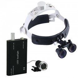 3.5X420mm Dental Surgical Binocular Leather Headband Loupe + LED Headlight Black