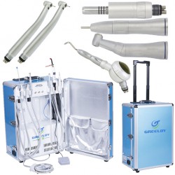 Greeloy® GU-P206 Portable Dental Unit + E-generator +Turbine Handpiece + Low Speed Handpiece + Air Polisher