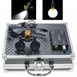 Dental 3.5X Binocular Loupes + 5W LED Head Light w/ Filter + Aluminum Box Black