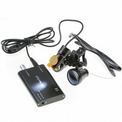 Dental 3.5X Binocular Loupes + 5W LED Head Light w/ Filter + Aluminum Box Black