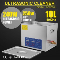 10L Industry Ultrasonic Cleaner Heater w/Timer & Cleaning Basket Stainless Steel