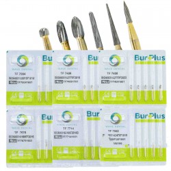 5 Packs WAVE Dental Gold plated Trimming and Finishing Bur Taper TF 7004 7406 7408 7675 7714 7902