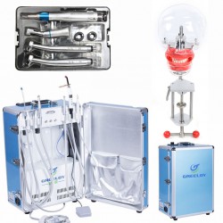 Greeloy Portable Dental Unit GU-P206 + Curing Light + Dental Handpiece Kit + Dental Manikin Phantom Head