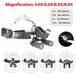 4.0X/5.0X/6.0X/8.0X-R Dental Medical Surgical Magnifying Loupe + Headband 5W LED Headlight