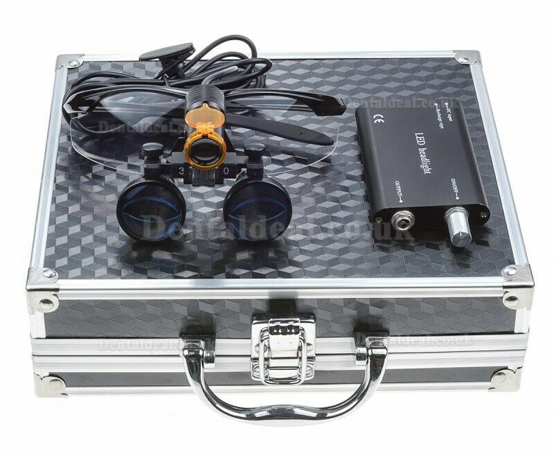 Dental 3.5X Binocular Loupes + 5W LED Head Light w/ Filter + Aluminum Box Black