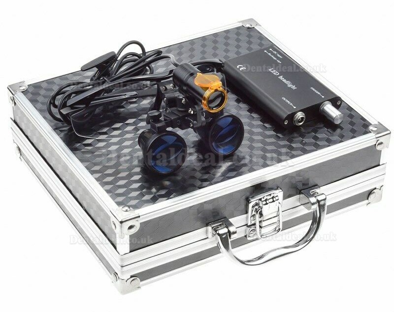 Dental 3.5X Binocular Loupes + 5W LED Head Light w/ Filter + Aluminum Box Black