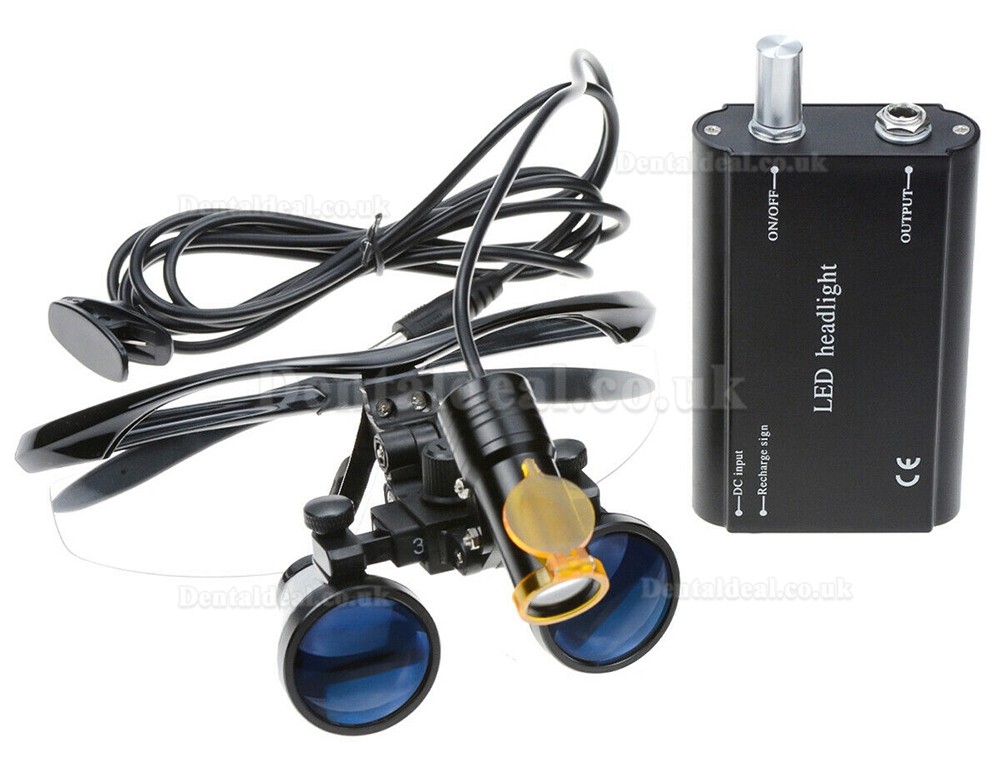 Dental 5W LED Head Light w/ Filter & Belt Clip + 3.5X Binocular Loupes Black