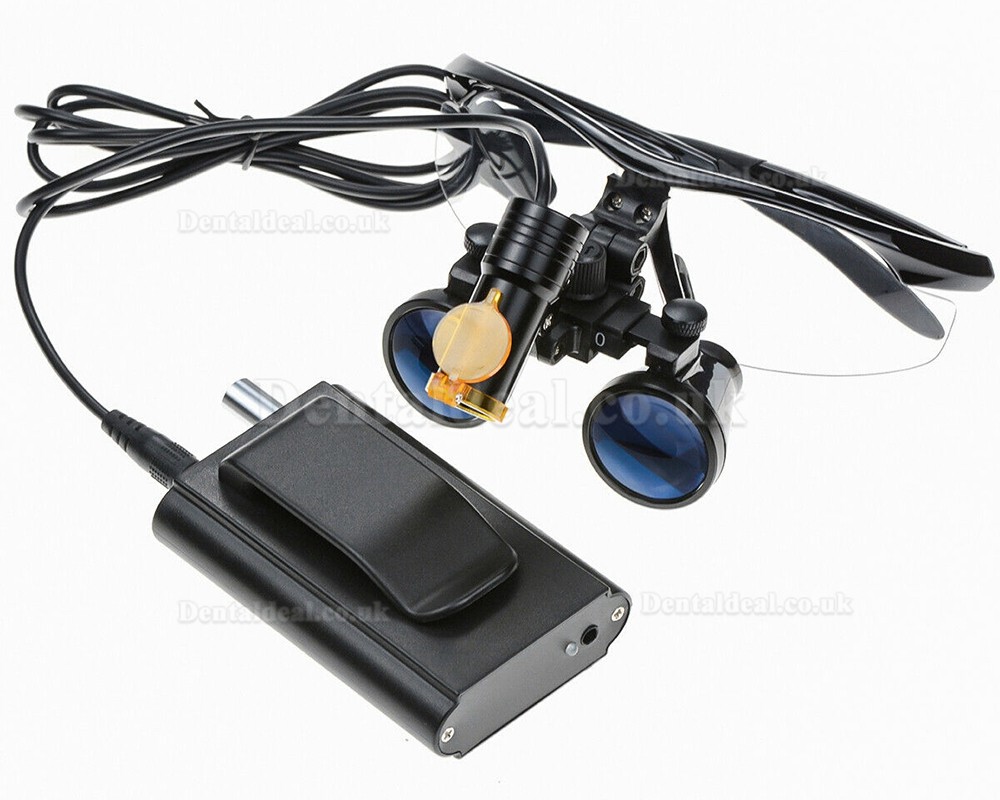 Dental 5W LED Head Light w/ Filter & Belt Clip + 3.5X Binocular Loupes Black