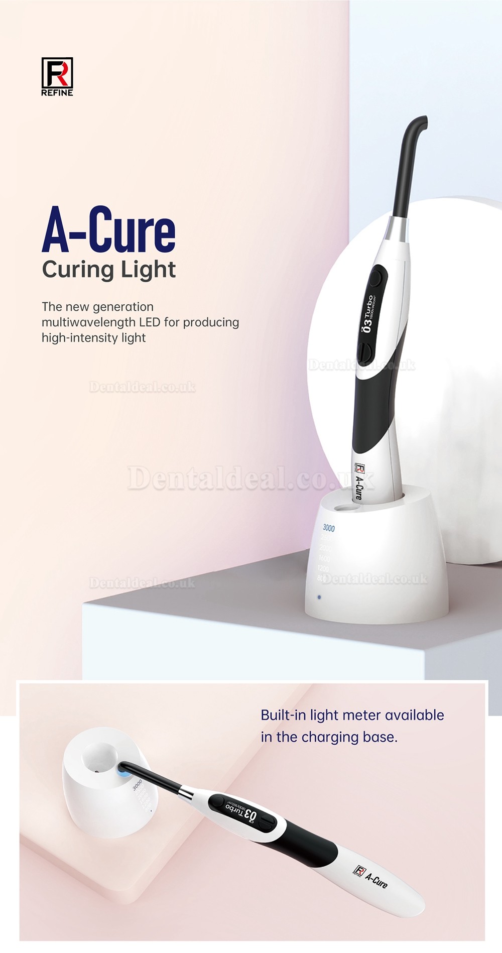 Refine A-Cure Cordless Dental LED Curing Light With Light Meter Radiometer