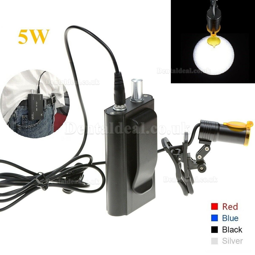 Dental 5W LED Headlight Clip-on Type with Filter + Belt Clip for Glasses Black