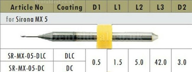 1PCS Dental Lab Cad Cam Zirconia Milling Burs Fit Sirona MX5 0.5mm/1mm/2.5mm NO Coated