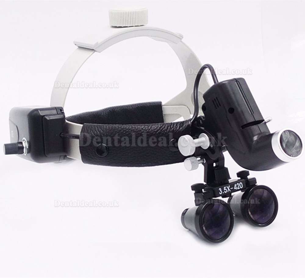 Dental LED Surgical Headlight 3.5X420mm Leather Headband Loupe DY-106