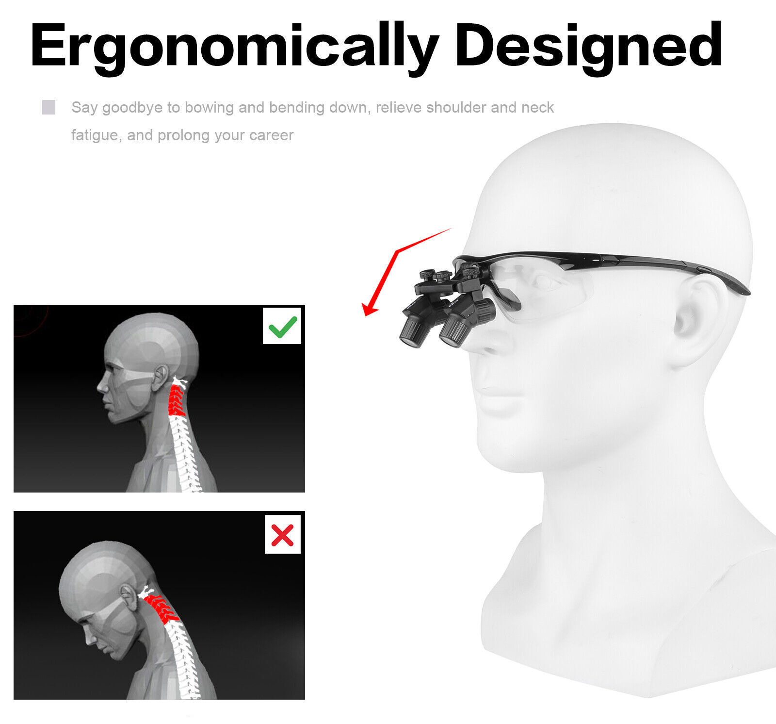 4.0X 450mm Ergonomic Dental Medical Binocular Loupe Magnifier Ergo Magnifying Glasses ENT