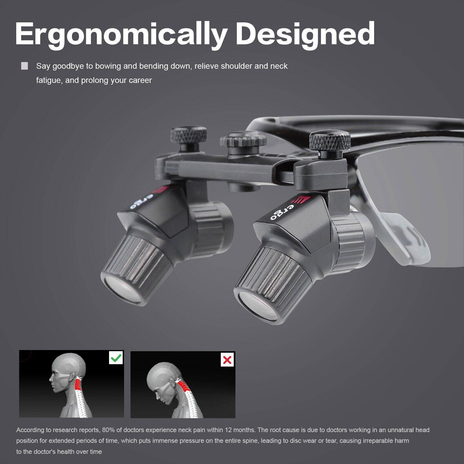 4.0X 450mm Ergonomic Dental Medical Binocular Loupe Magnifier Ergo Magnifying Glasses ENT