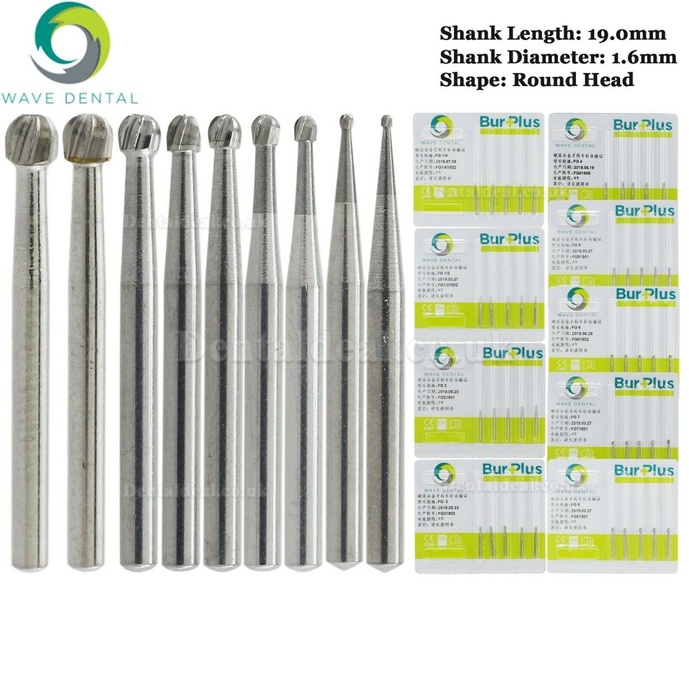 10Pcs FG 1/4 1/2 1 2 3 4 5 6 7 8# Round Head Dental Friction Grip Shank Carbide Burs