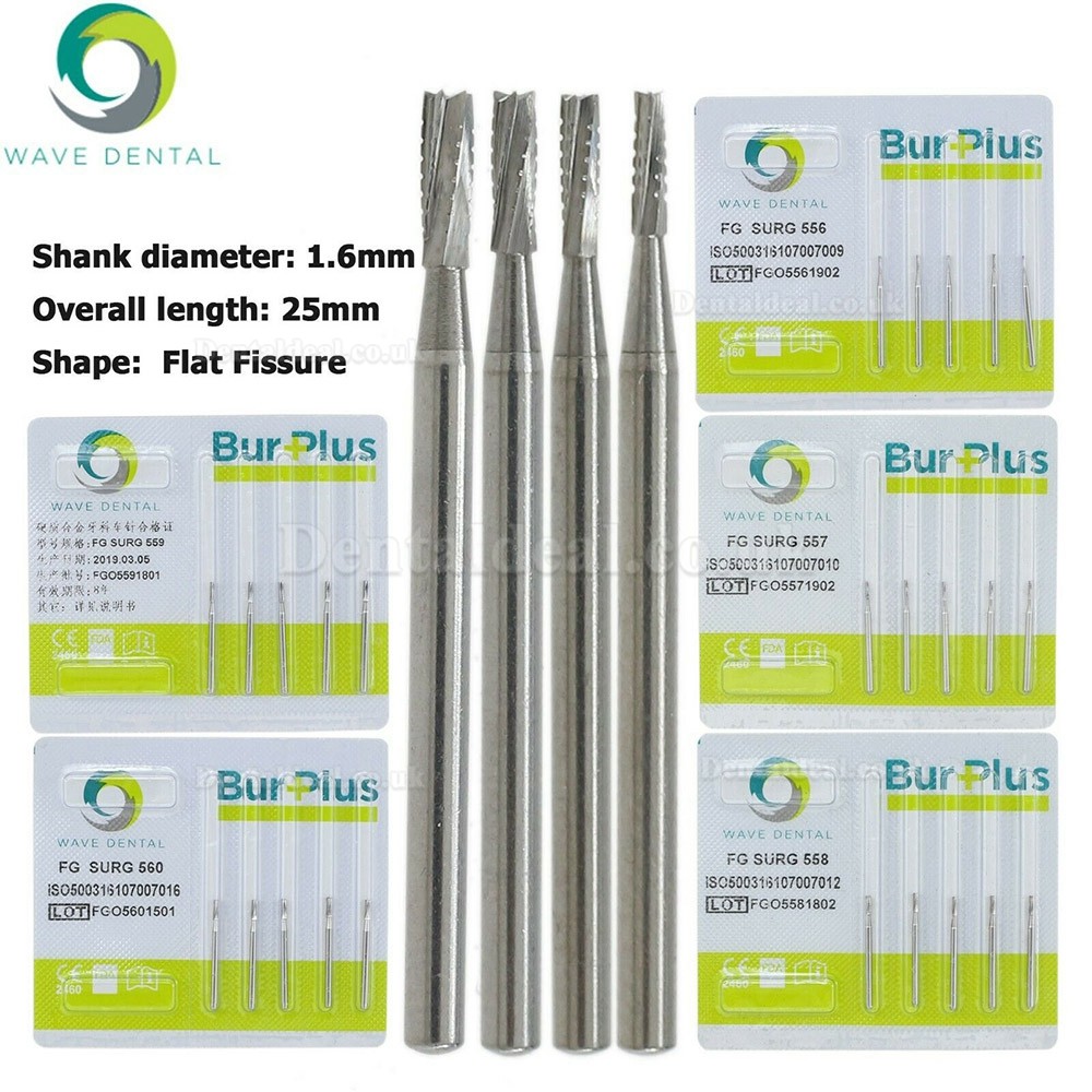 10Pcs FG Surgical Length 556 557 558 559 560 Burs Dental Friction Grip Flat Fissure Carbide Burs