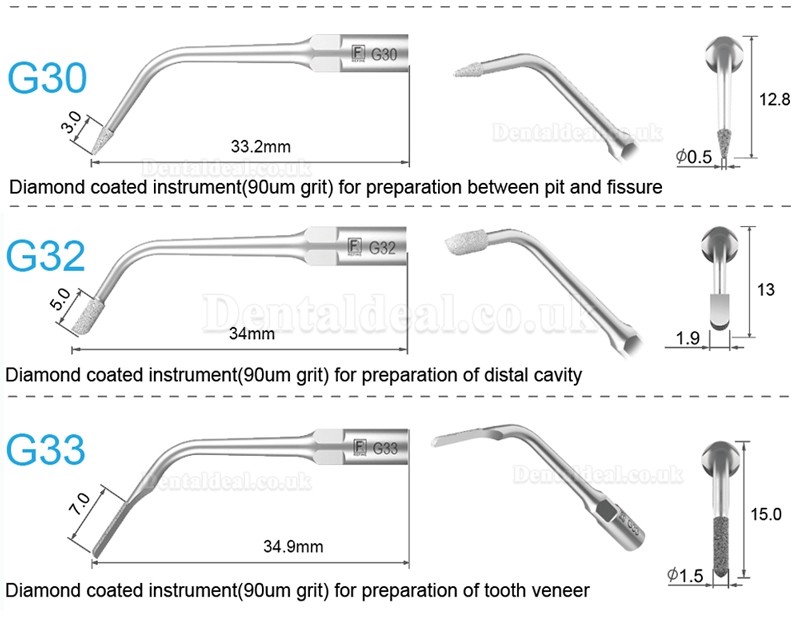 5 Pcs Dental Scaling Tips G20 G21 G30 G31 G32 G33 G35 Compatible with REFINE EMS Woodpecker Scaler Handpiece