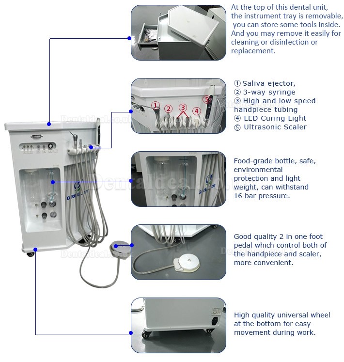 Greeloy® GU-P212 3 in 1 Mobile Dental Unit Built-in Curing Light Ultrasonic Scaler