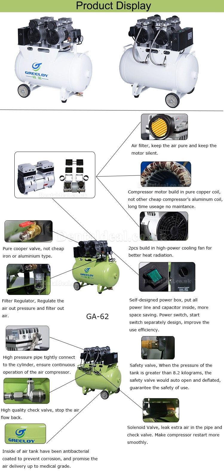 Greeloy® GA-62Y Dental Silent Air Compressor With Drier