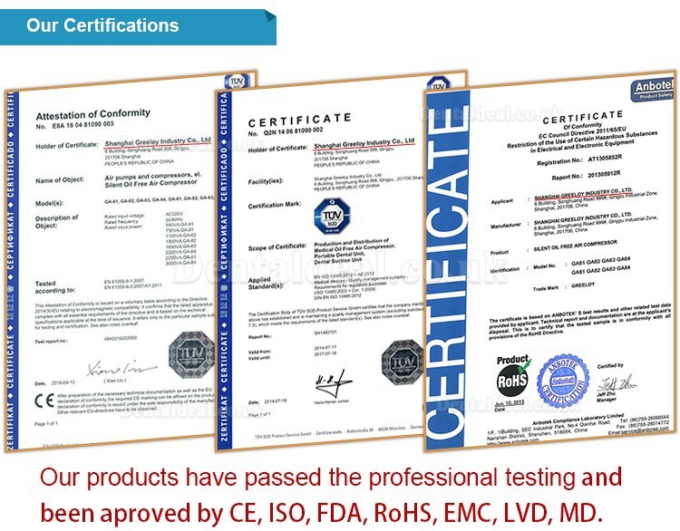 Greeloy® GA-81XY Dental Oilless Air Compressor With Drier and Silent Cabinet