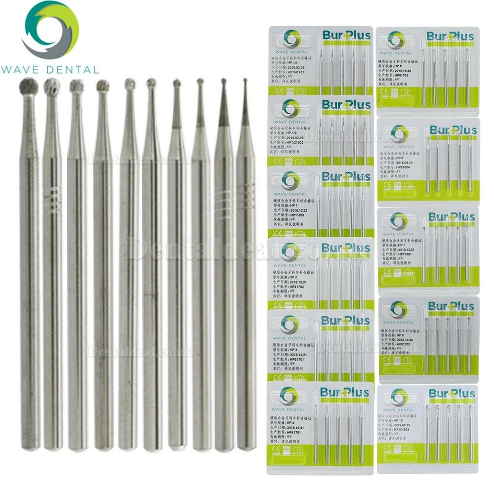 10Pcs Wave Dental Carbide Straight Handpiece Burs Round HP Burs 1/4 1/2 1 2 3 4 5 6 7 8 10#