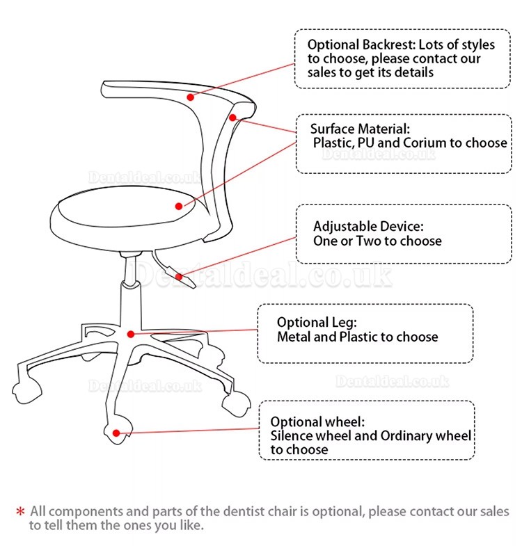 HS-11 Ergonomic Dental Stool with Armrest Assistant Hygienist Saddle Chair Microfiber Leather