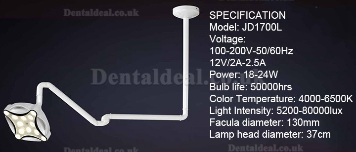 Micare JD1700L LED Dental Surgical Lamp Shadowless Light Operation Lamp Ceiling Mounted