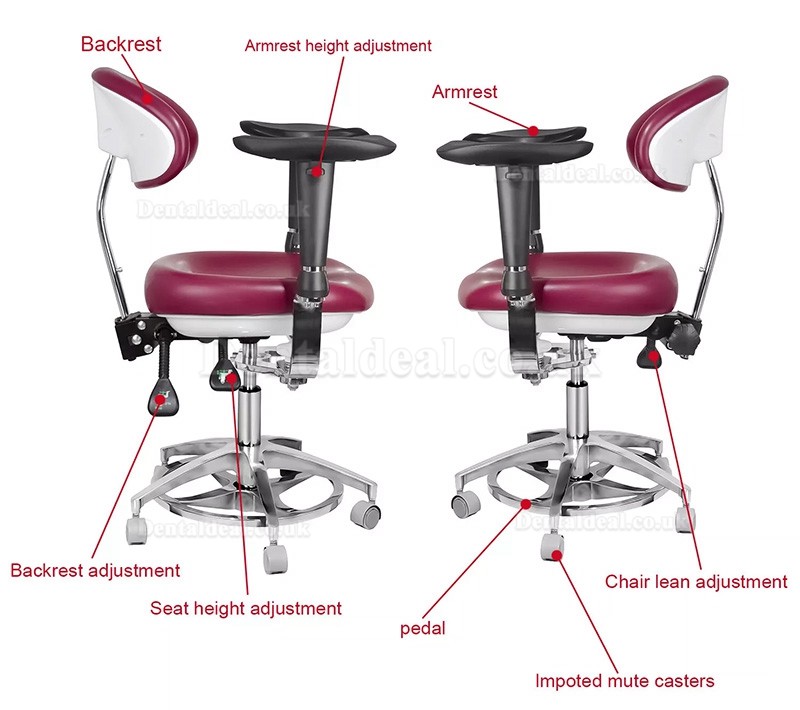 JKS-037 Ergonomic Dental Stool with Armrest Dentist Operator Assistant Hygienist Chair 360° Rotation