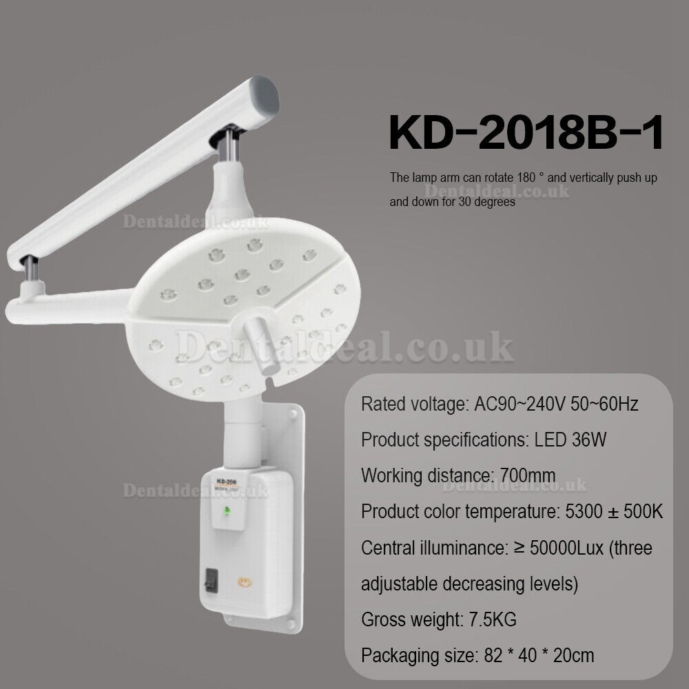 KWS KD-2018B-1 Wall-Mounted Dental Surgical LED Lamp Shadowless Exam Light Touch Switch