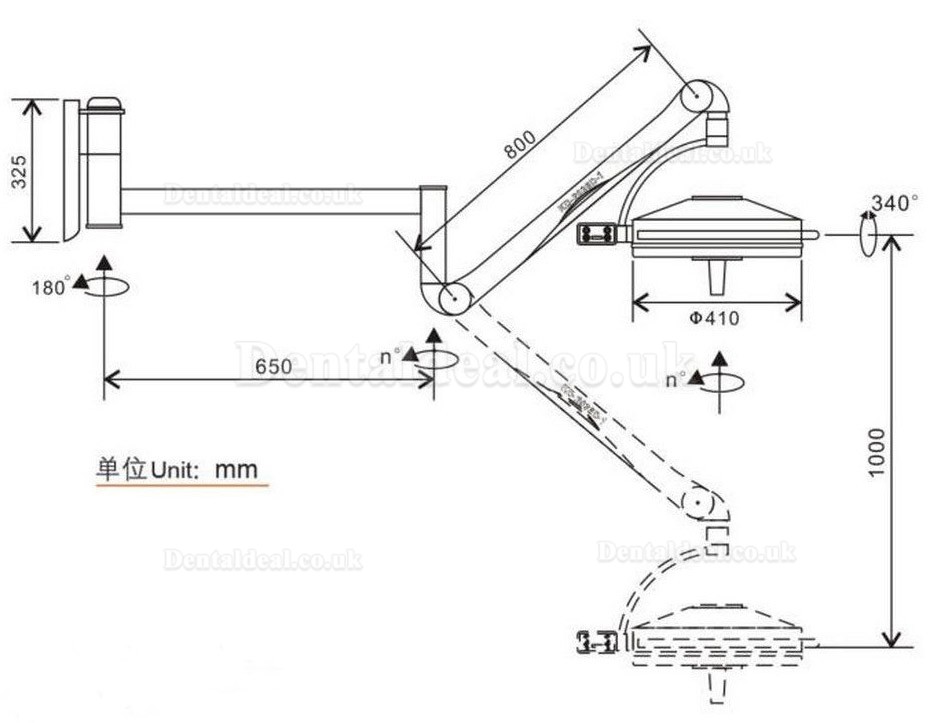 KWS KD-2036D-1 108W Wall-mounted Shadowless Lamp Surgical Medical Exam Light