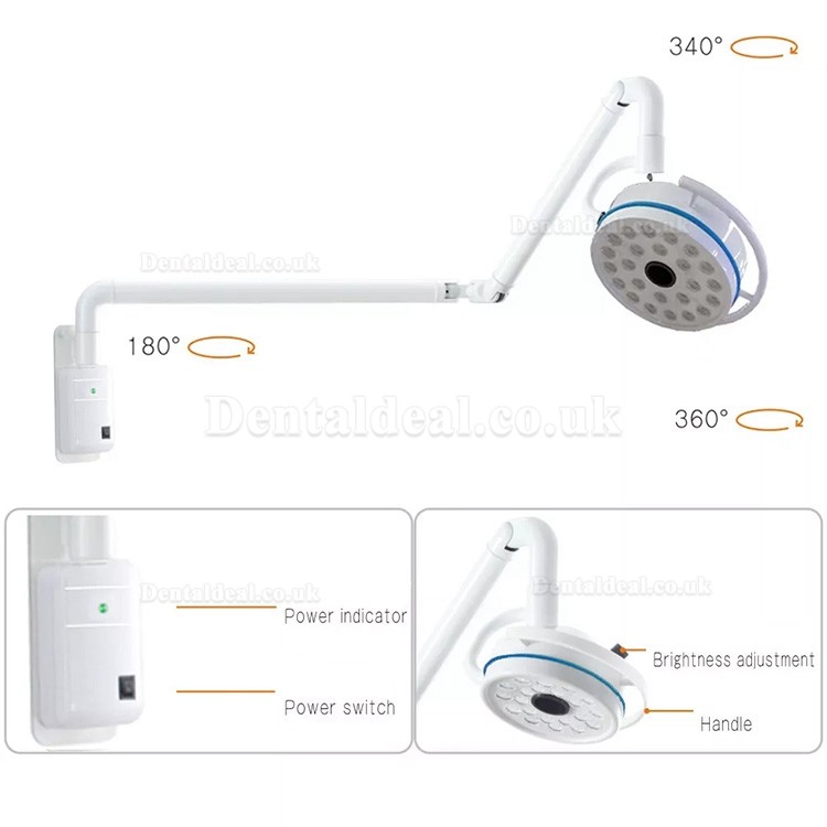 72W Wall-Mounted Dental Surgical Light Shadowless Exam Operating Lamp 24 LEDs