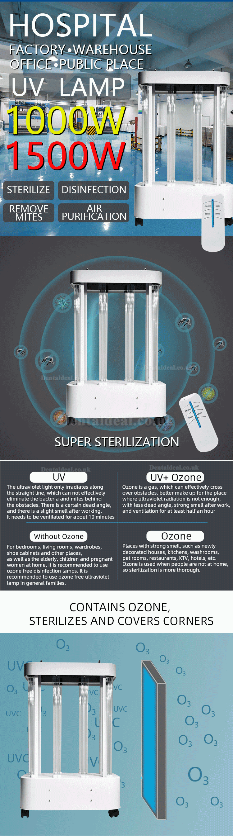 1000W UV Disinfection Lamp Factory Hospital Large Space UVC Light Sterilizer Movable Disinfection Lamp