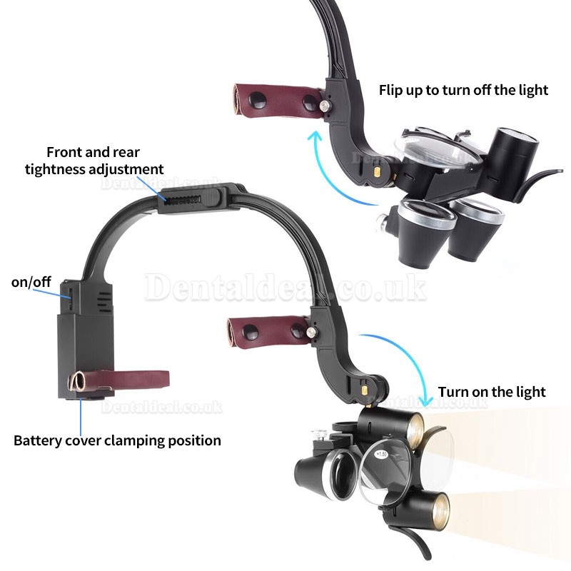 2.5X/3.5X Headband Dental Binocular Loupes with 5W LED Head Light Headlamp