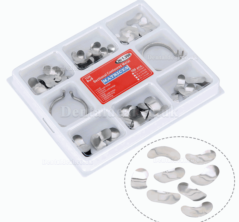 Full Kit Dental Matrix Sectional Contoured Matrices + 40 Pcs Silicone Add-On Wedges + Dental Pliers