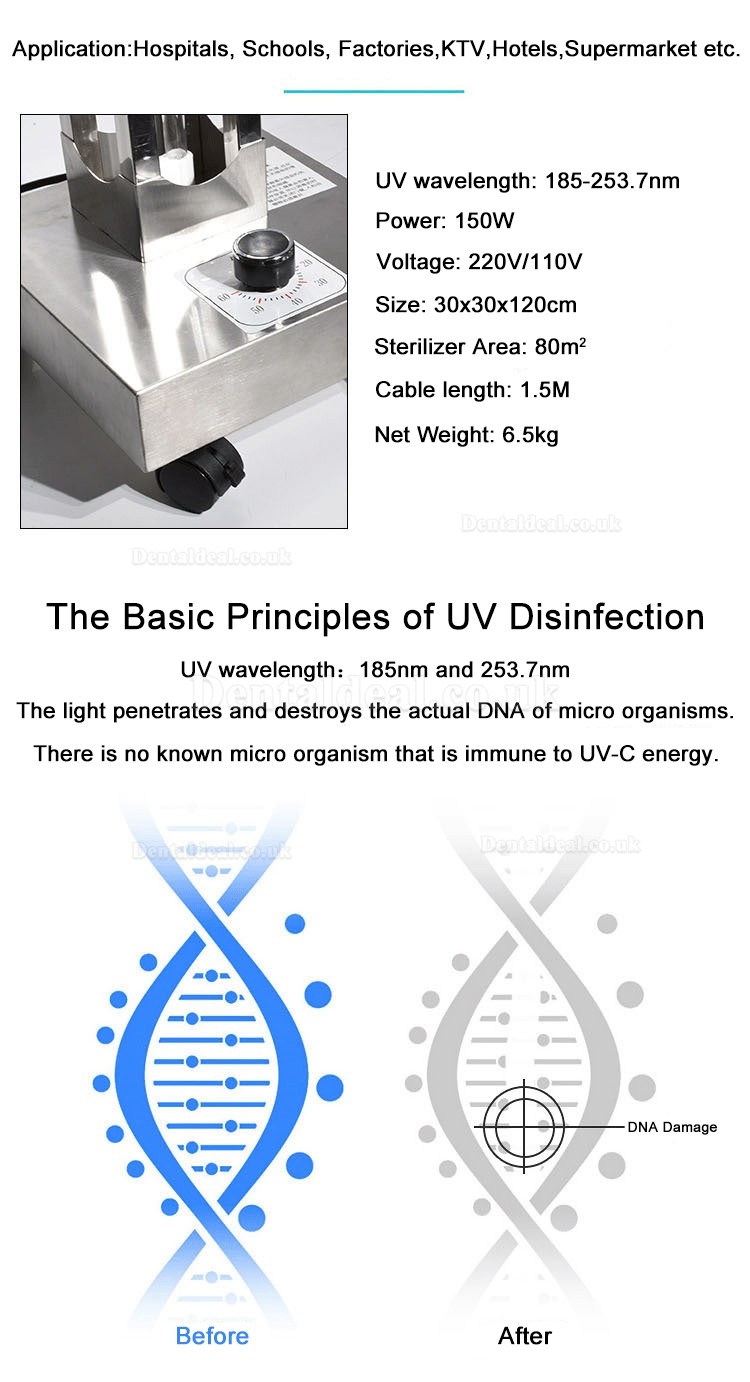 150W Commercial Mobile UV + Ozone Disinfection Trolley UVC Lamp Sterilization Sanitizer Ultraviolet Germicidal Light