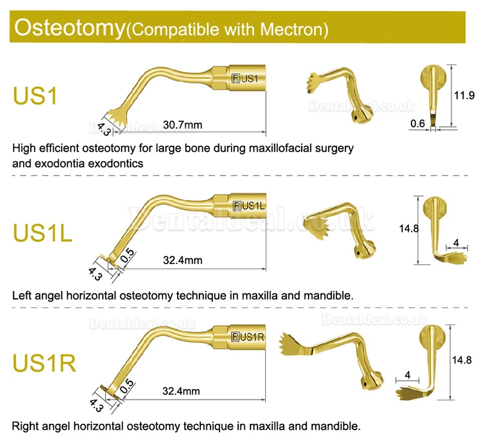 1Pcs Dental Piezosurgery Osteotomy Bone Cutting Dental Surgery Tips US1 US1L US1R US2 US3 US4 US5 US6 US7 US11Fit Mectro