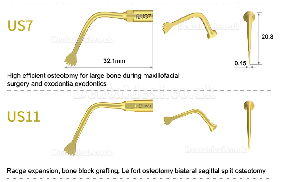 1Pcs Dental Piezosurgery Osteotomy Bone Cutting Dental Surgery Tips US1 US1L US1R US2 US3 US4 US5 US6 US7 US11Fit Mectro