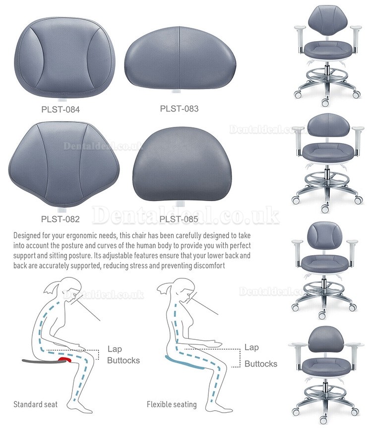 PLST-08 Series Ergonomic Adjustable Dental Operator Stools with Armrest & Back Support