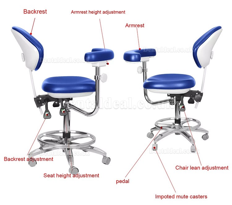 QY-600M-B2 Mobile Dentist Stool with Armrest Dental Assistant Nurse Chair 360° Rotation PU Leather