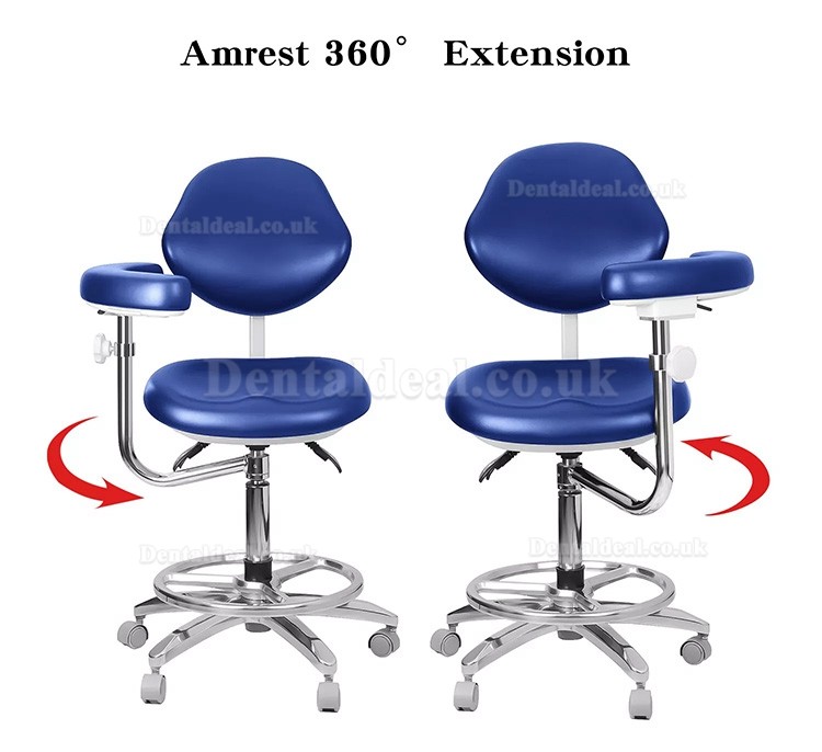 QY-600M-B2 Mobile Dentist Stool with Armrest Dental Assistant Nurse Chair 360° Rotation PU Leather