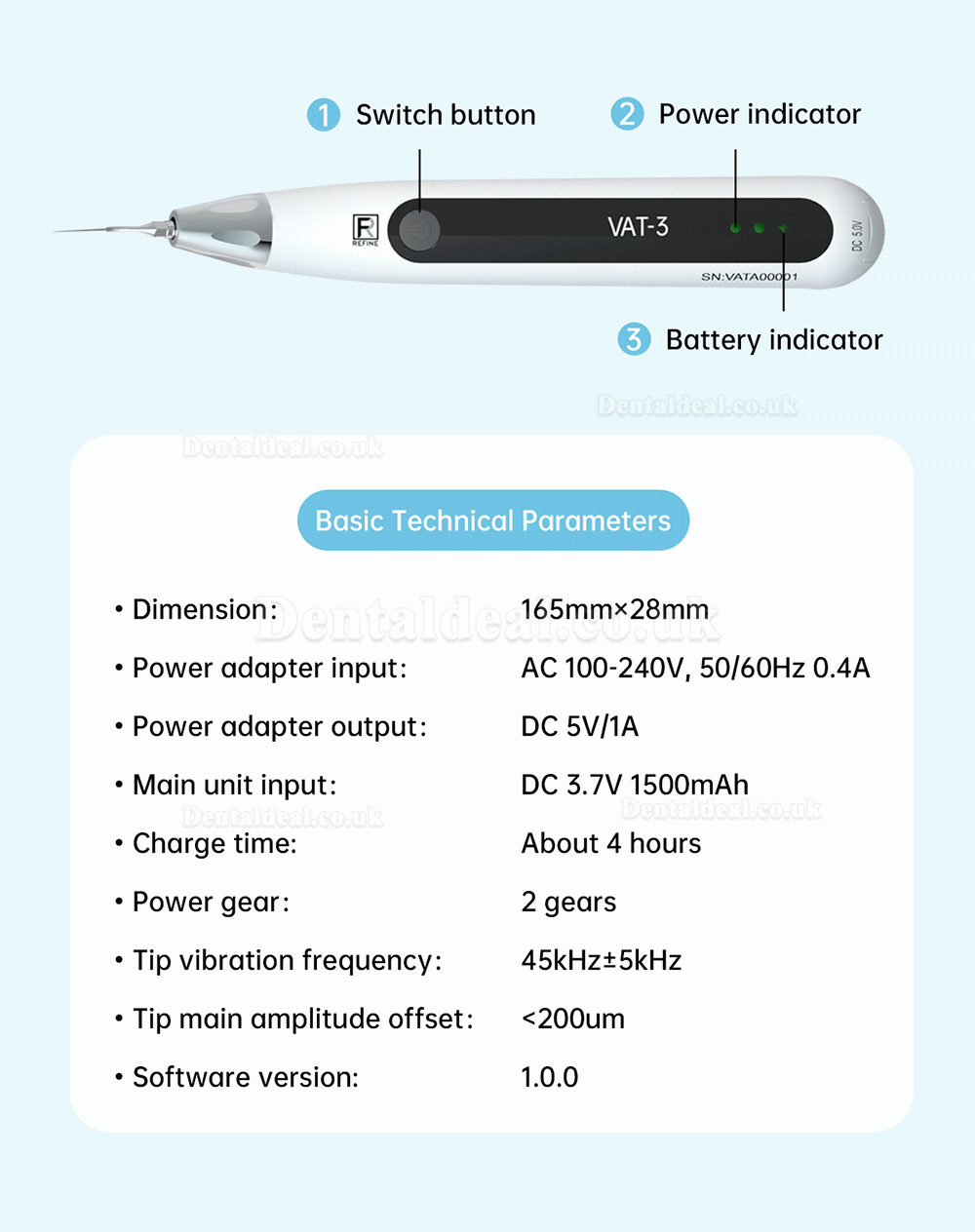 REFINE VAT-3 Endo Ultrasonic Activator Endoactivator Endodontic Irrigator Cordless