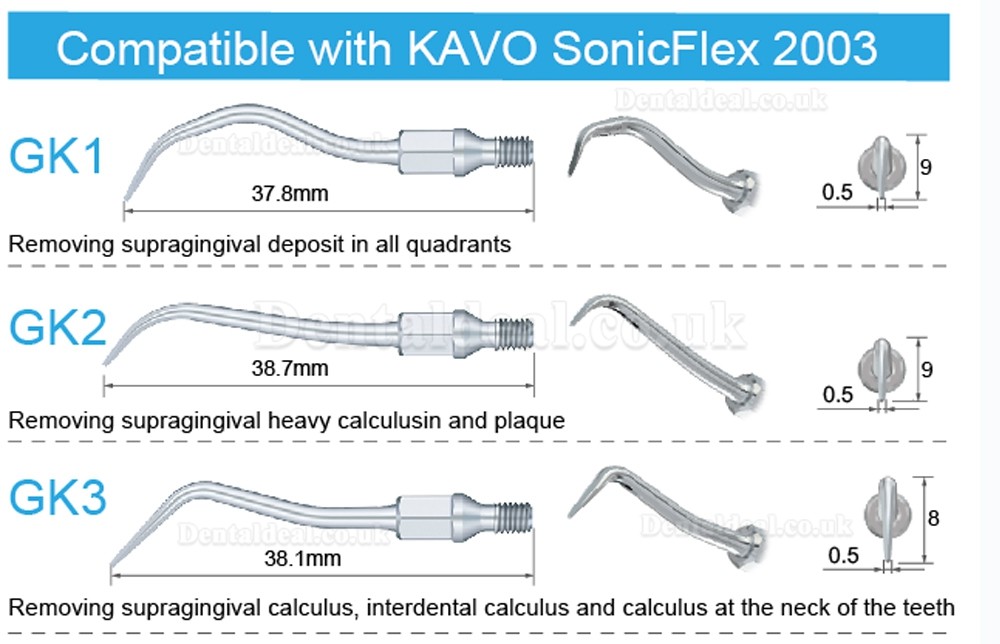 5 Pcs Dental Scaler Scaling Tips GK1 GK2 GK3 GK4 GK5 GK6 GK7 GK12 GK14 GK16 Fit KAVO SONICflex Scaler Handpiece