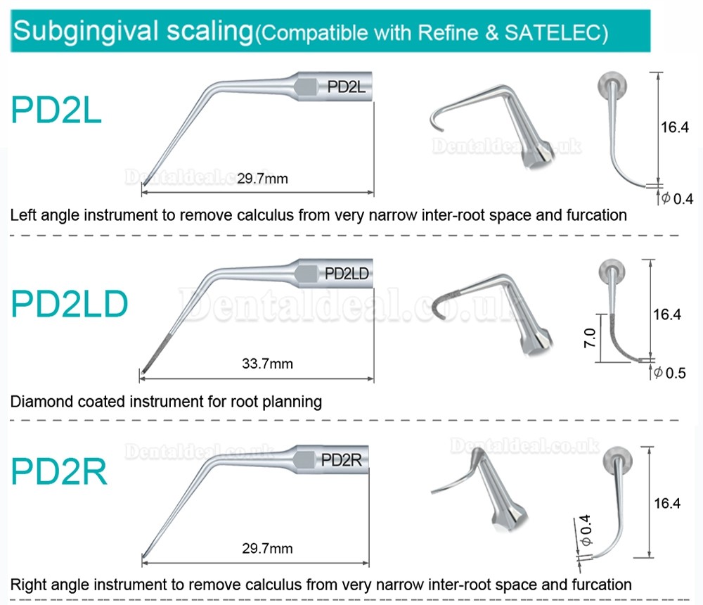 10 Pcs Dental Scaler Scaling Tips PD2L PD2LD PD2R PD2RD PD5 PD6 PD7 PD8 PD10 Compatible with SATELEC NSK DTE GNATU