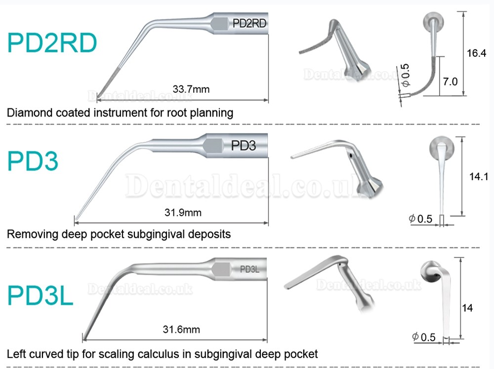 10 Pcs Dental Scaler Scaling Tips PD2L PD2LD PD2R PD2RD PD5 PD6 PD7 PD8 PD10 Compatible with SATELEC NSK DTE GNATU