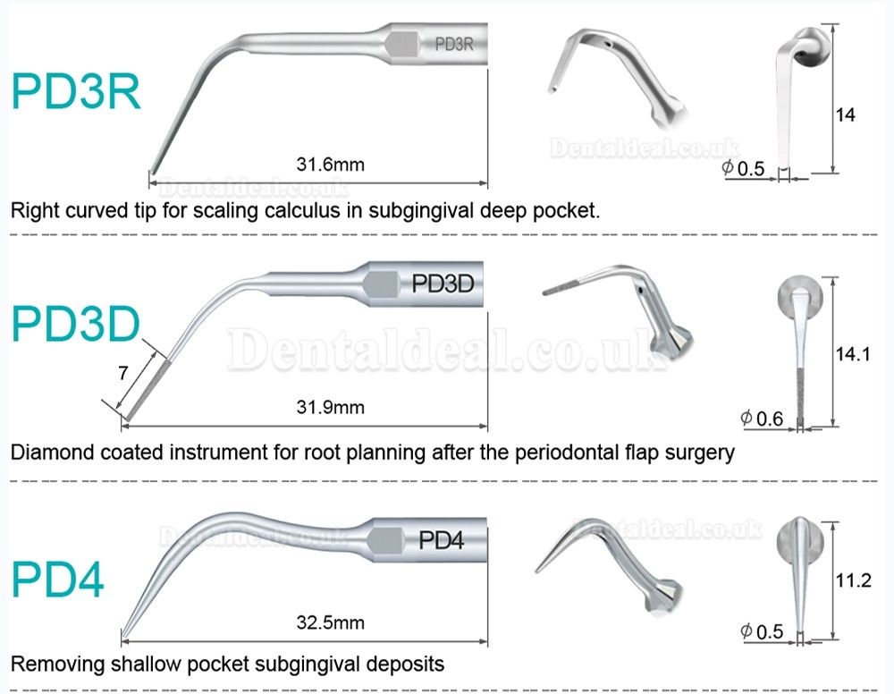 10 Pcs Dental Scaler Scaling Tips PD2L PD2LD PD2R PD2RD PD5 PD6 PD7 PD8 PD10 Compatible with SATELEC NSK DTE GNATU