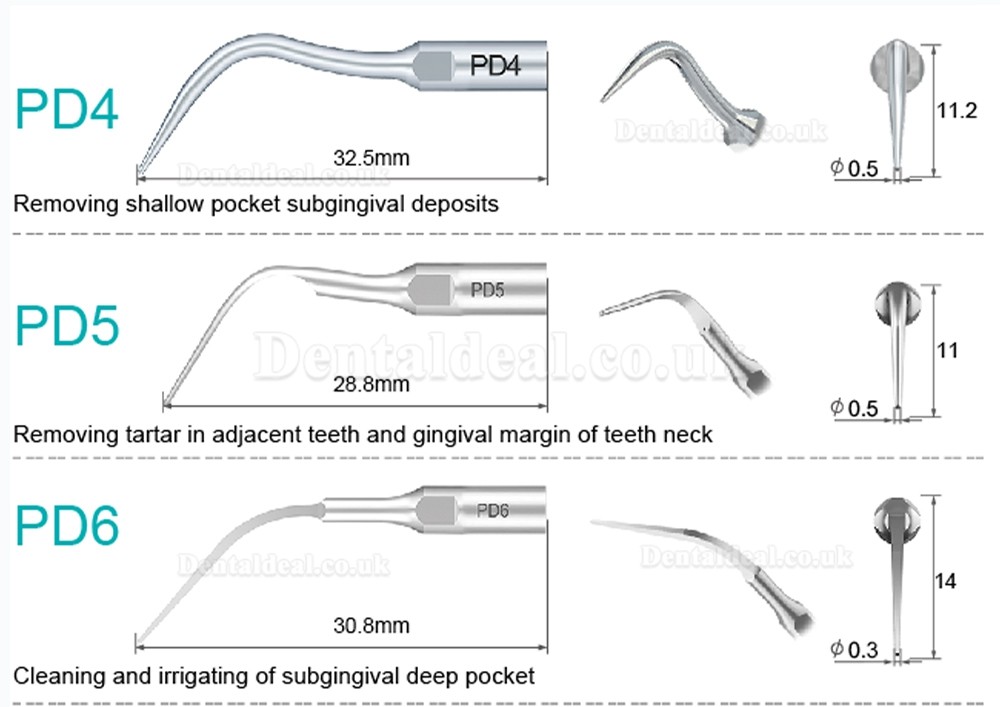 10 Pcs Dental Scaler Scaling Tips PD2L PD2LD PD2R PD2RD PD5 PD6 PD7 PD8 PD10 Compatible with SATELEC NSK DTE GNATU